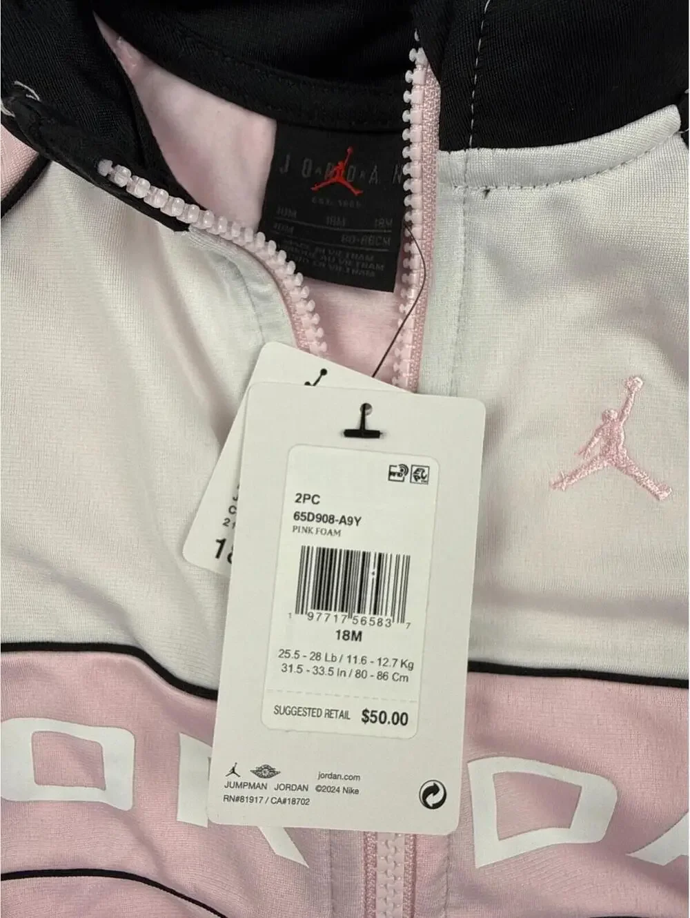 Jordan 18M Girls Pink Tracksuit‎ Set Full Zip Jacket Jogger Pants 2PC NWT